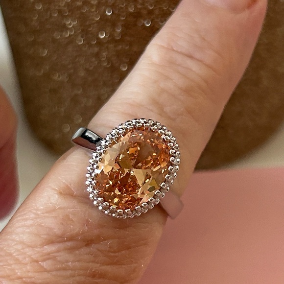 Vintage New 925 Sterling Silver Swarovski‎ Amber gold crystal Ring size 10